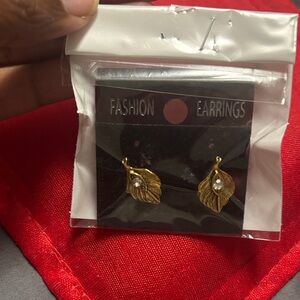 Gold Leaf Earrings with Pearl Accent